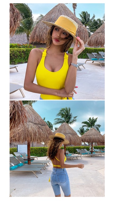 Bikini đồ bơi 1 mảnh màu vàng dây dài cột eo