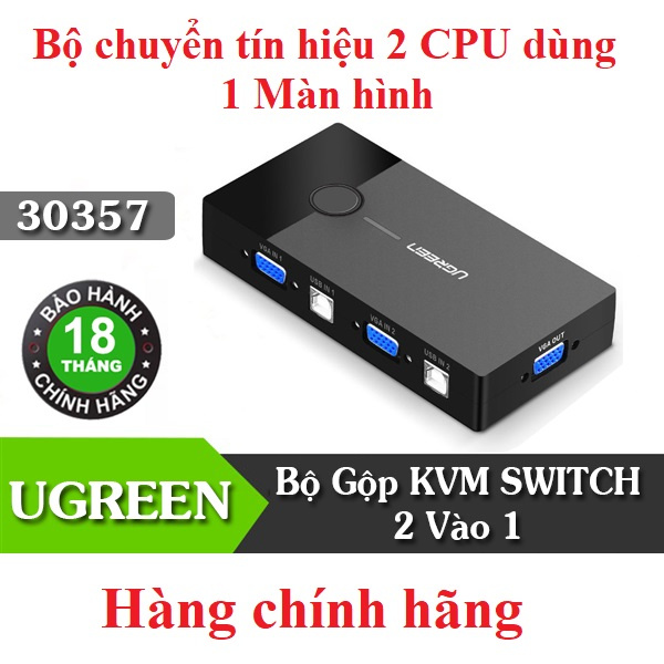 Bộ chuyển tín hiệu 2 cpu dùng 1 màn hình kvm switch usb ugreen 30357