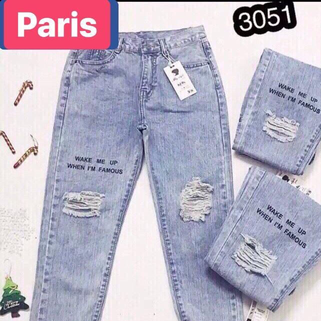 QUẦN BAGGY JEAN NỮ CHẤT BÒ XANH IN CHỮ NÂNG MÔNG HOT TREND MỚI PR-3051 CAO CẤP - PARIS FASHION MỚI