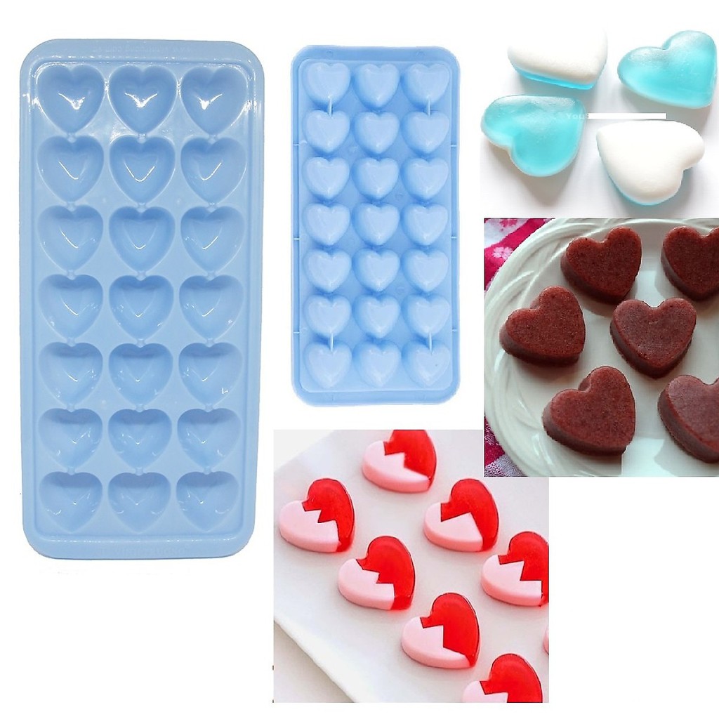 Bộ 5 Khay Làm Đá Thạch Rau Câu Socola Hình Trái Tim (21 Viên/ 1 Khay)