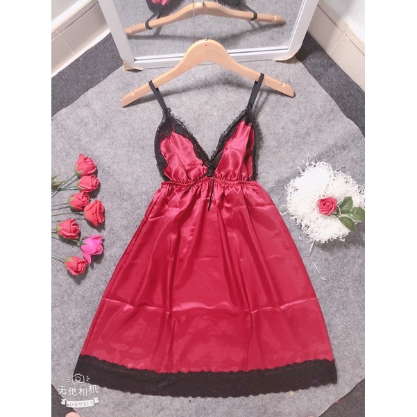 Đầm Ngủ Sexy- Đâm Ngủ Phối Ren Phi Lụa Form 40-55kg( ảnh thật)