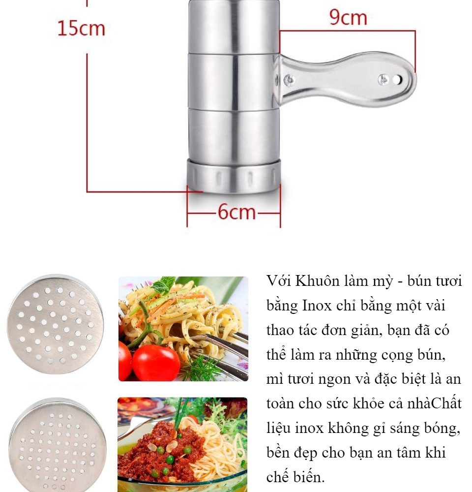 Dụng cụ làm bún mì tươi 5 đầu inox, tiện lợi, dễ làm, không gỉ, bền, dễ vệ sinh