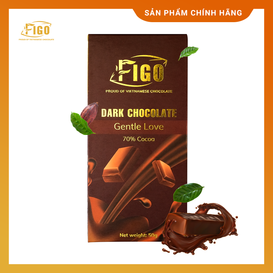 Kẹo socola đen 70% cacao 50g ít đường FIGO, đồ ăn vặt giảm cân, keto