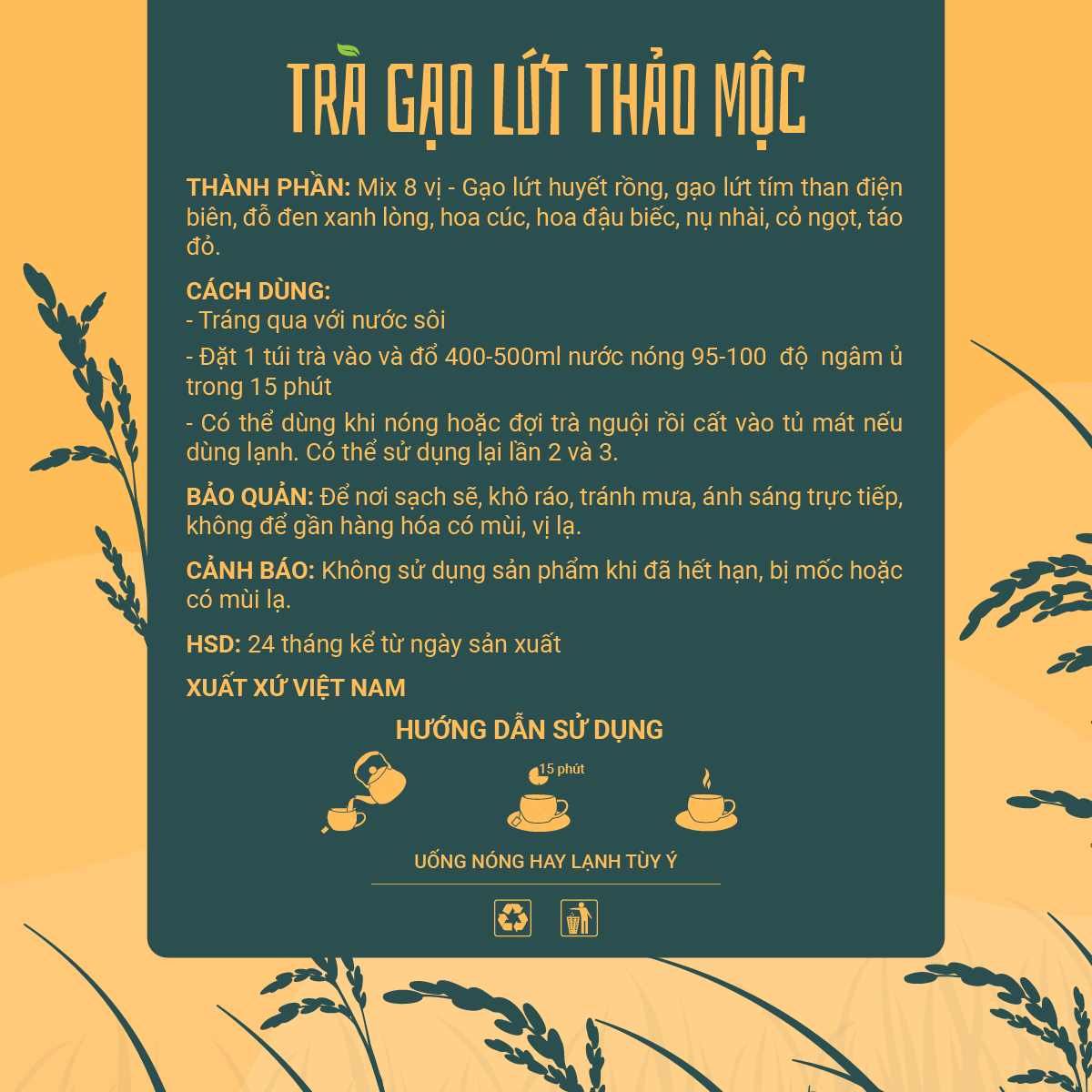 Set Trà Gạo Lứt Thảo Mộc Mix 8 Vị - Set 3 gói