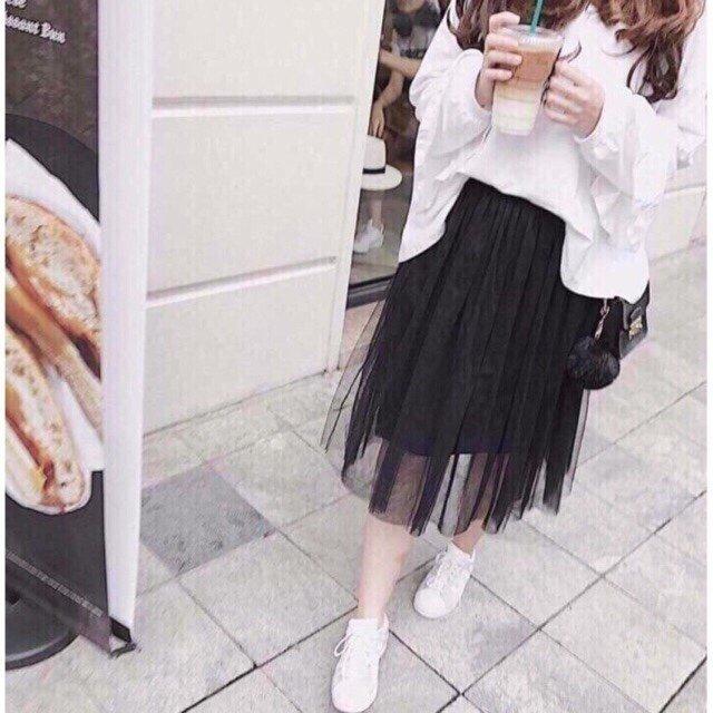 Chân váy Tutu phối lưới lưng thun xòe 2 lớp TU