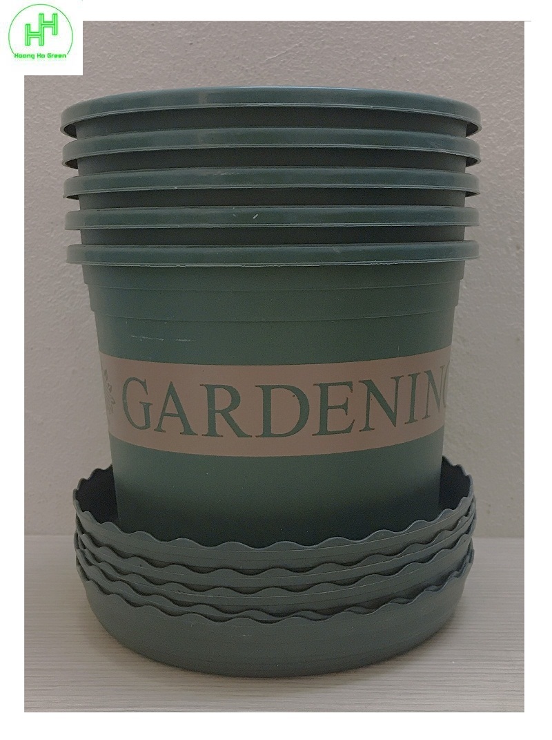 5 bộ chậu nhựa trồng hoa cây cảnh gardening heng de li 1.7gal, kt chậu 16x12cm, đk đĩa 6.5cm