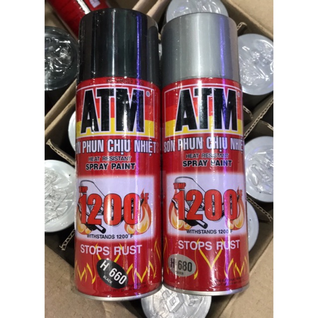 Sơn xịt ATM chịu nhiệt Đen nhám Bạc