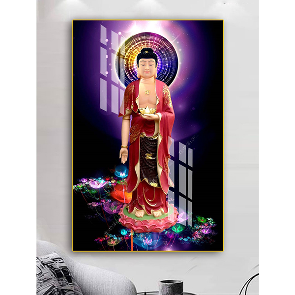 Tranh laminate tráng gương - tranh treo tường phật a di đà 02