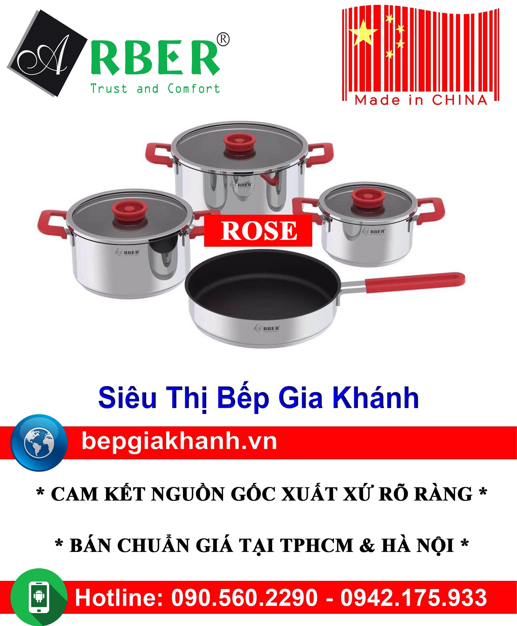 Bộ nồi từ cao cấp Arber ROSE 4 Món bộ nồi bếp từ bộ nồi đáy từ bộ nồi điện từ bộ nồi chảo từ bộ nồi từ bộ nồi bếp từ elo bộ nồi bếp từ elmich bộ nồi inox bộ nồi sunhouse