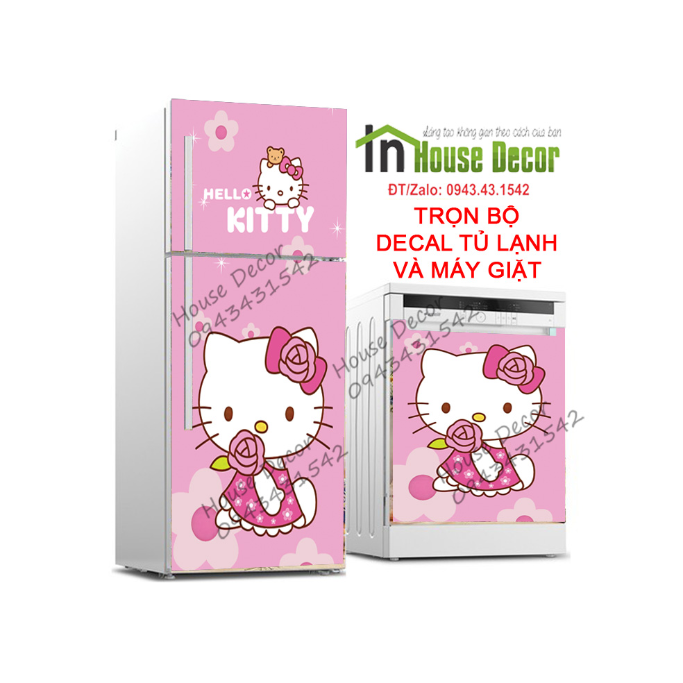 Decal Dán Trang Trí Tủ Lạnh Hello kitty