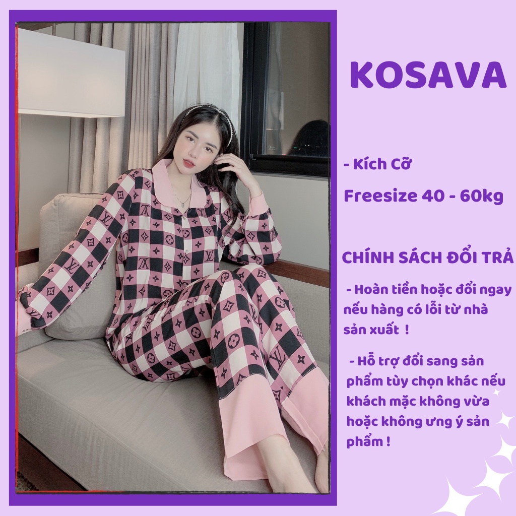 Đồ bộ pijama nữ lụa mango mặc nhà dài tay cao cấp dễ thương KOSAVA