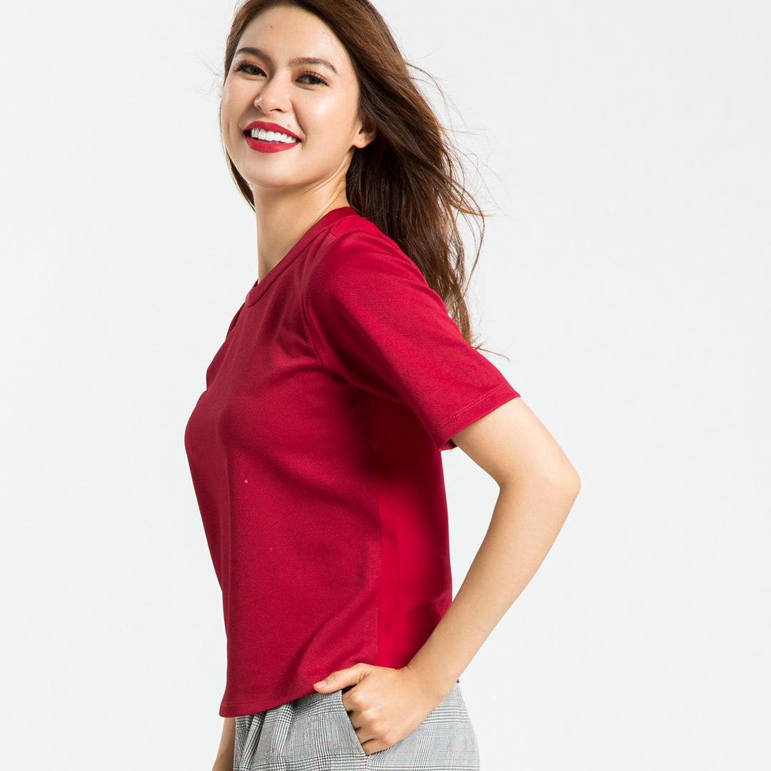 Áo Tshirt Phối Voan Hity TOP071 (Đỏ Auburn)