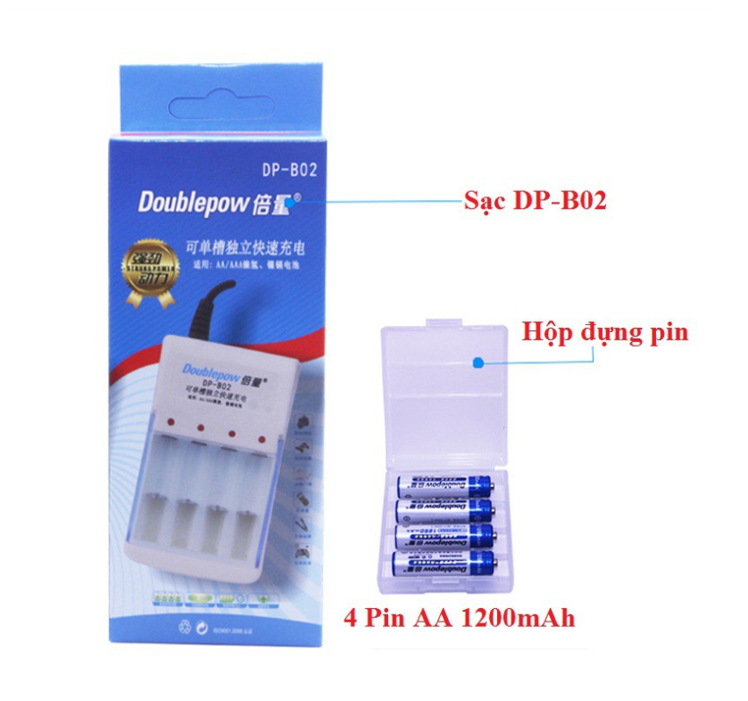 Bộ 4 Pin Tiểu Sạc AA 1200mAh + Sạc Pin