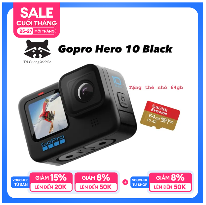 Máy quay hành động GoPro HERO 10 Black (tặng thẻ nhớ 64gb)