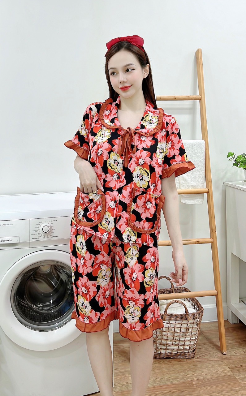 PIJAMA LỬNG VẢI LỤA Đồ Bộ Lửng Nữ Có Túi Quần Vải Lụa Mango Mềm Mại Thoáng Mát Size dưới 60kg