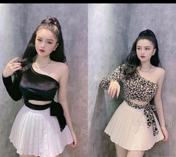 [HCM]Áo croptop tay dài phối da beo (free size dưới 53kg) có ảnh thật