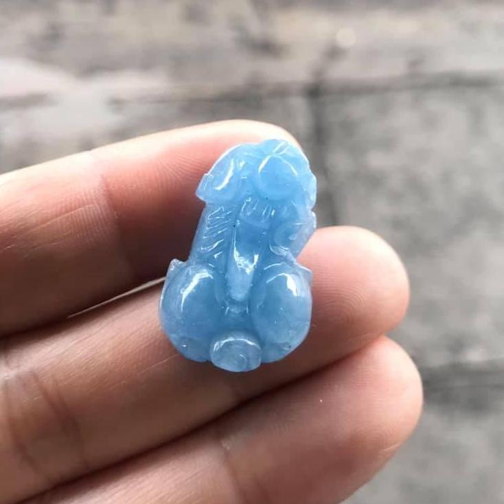 Mặt dây - mặt nhẫn tỳ hưu đá aquamarine thiên nhiên
