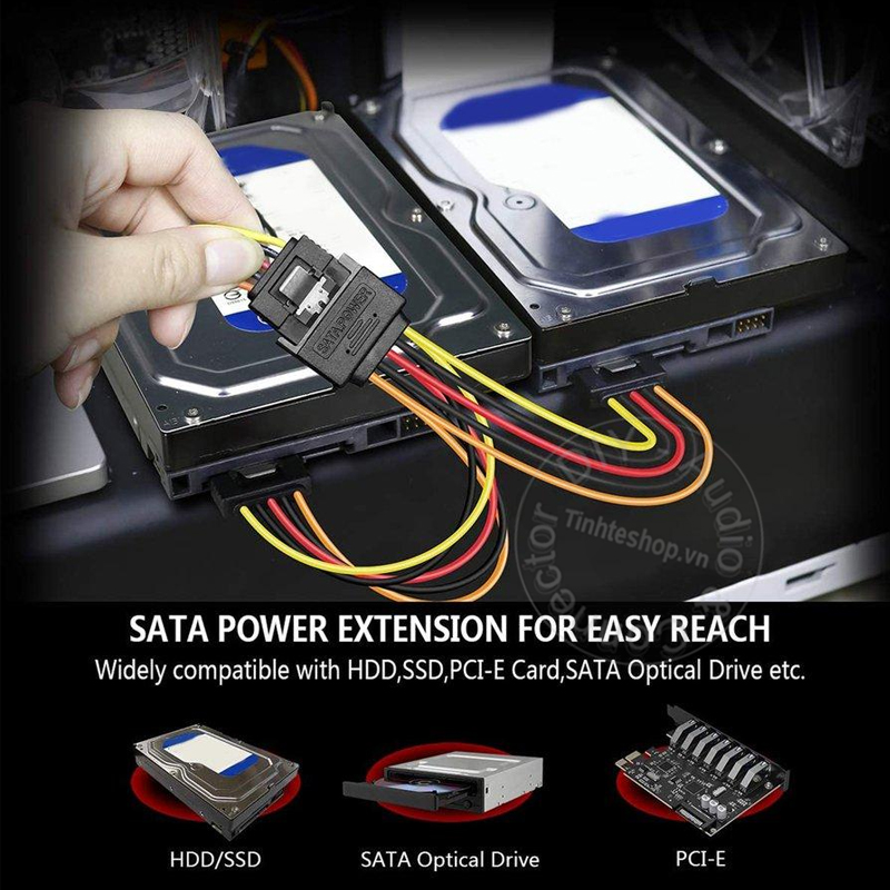 Dây cáp chia nguồn SATA 1 ra 2 20Cm - Chia từ nguồn SATA 1 thành 2 dùng cho 2 ổ cứng hoặc ổ CD