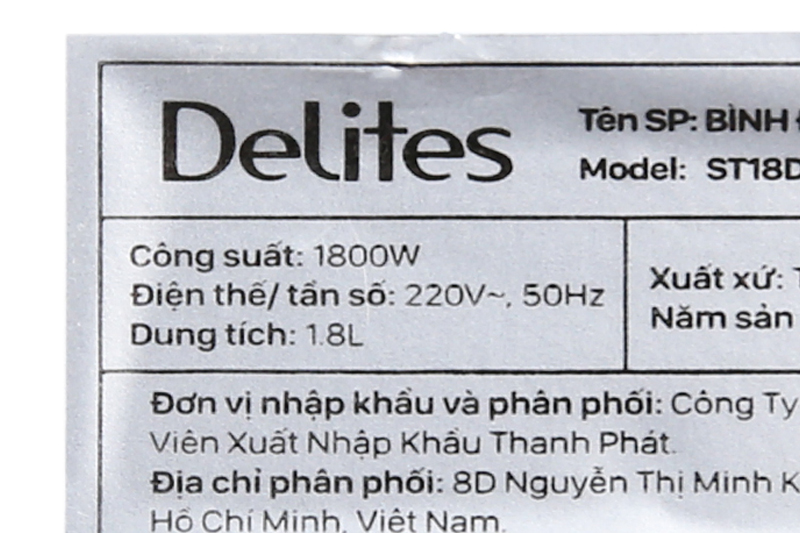 Bình siêu tốc Delites 1.8 lít ST18DB01
