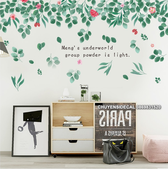 Combo Decal dán tường - Lá trần phối Nhiều chậu 02 ( 2 tấm )