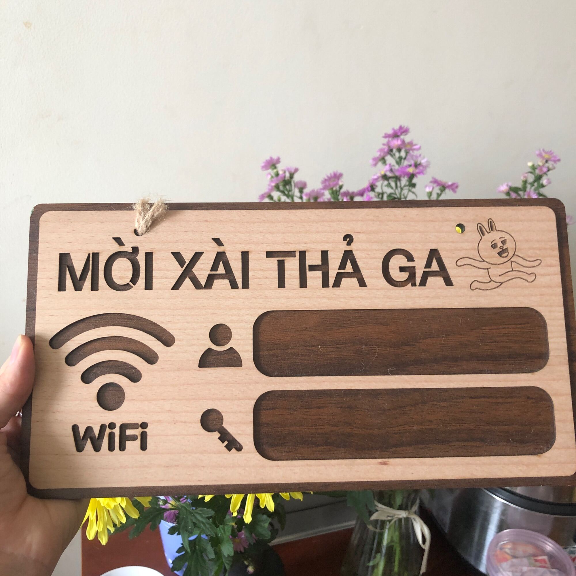 Bảng gỗ trang trí quán cafe Thông báo password mật khẩu wifi internet tặng kèm đinh 3 chân đóng tường