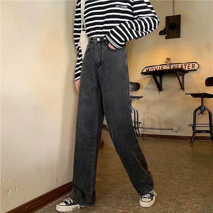 QUẦN JEAN ỐNG RỘNG NỮ LƯNG CAO MÀU XÁM ĐEN FORM DÀI RỘNG CAO CẤP HADI ĐỦ SIZE S, M, L SIÊU XỊN SÒ