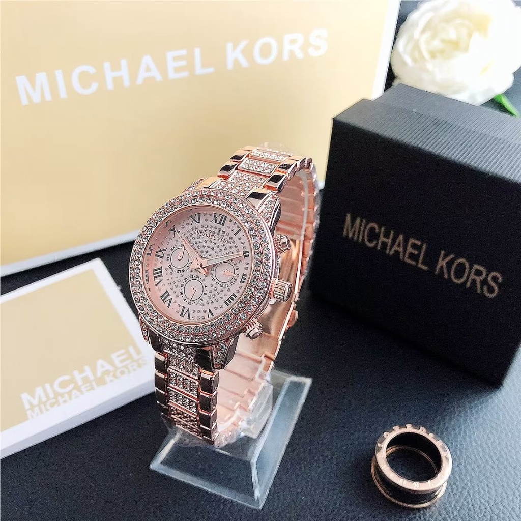 Đồng hồ đôi Michael Kors Mặt Tròn Đính Đá Thời Trang Dành Cho Nam Và Nữ