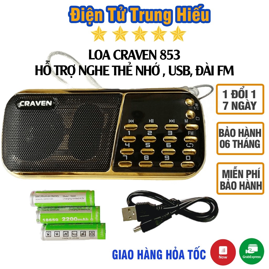 Combo loa đài craven nghe thẻ nhớ usb fm máy nghe nhạc mini tắm ngôn ngữ caraven cr 853/836s