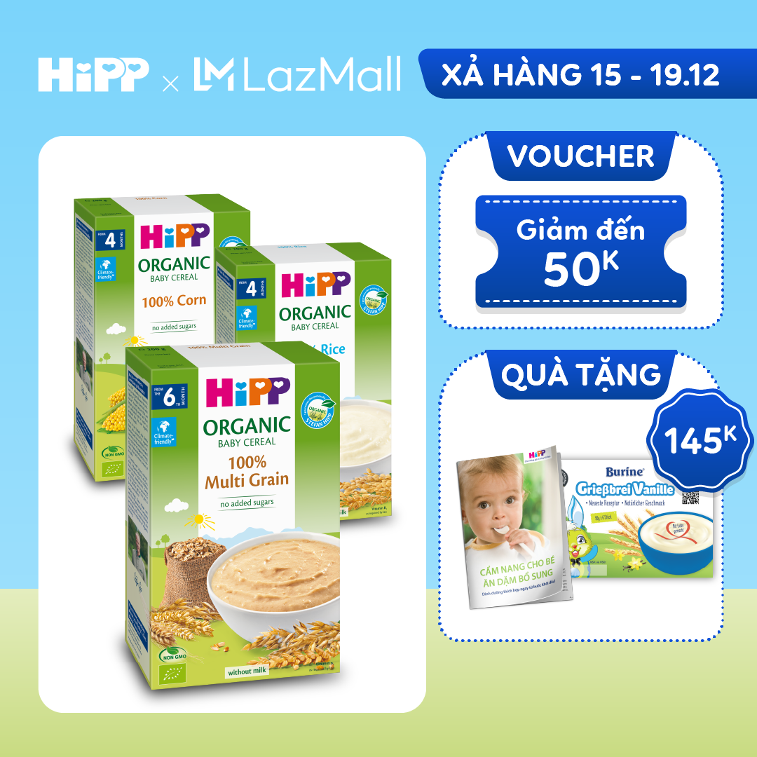 Combo 3 bột ăn dặm không chứa sữa HiPP Organic Baby Cereal 100% hữu cơ cho