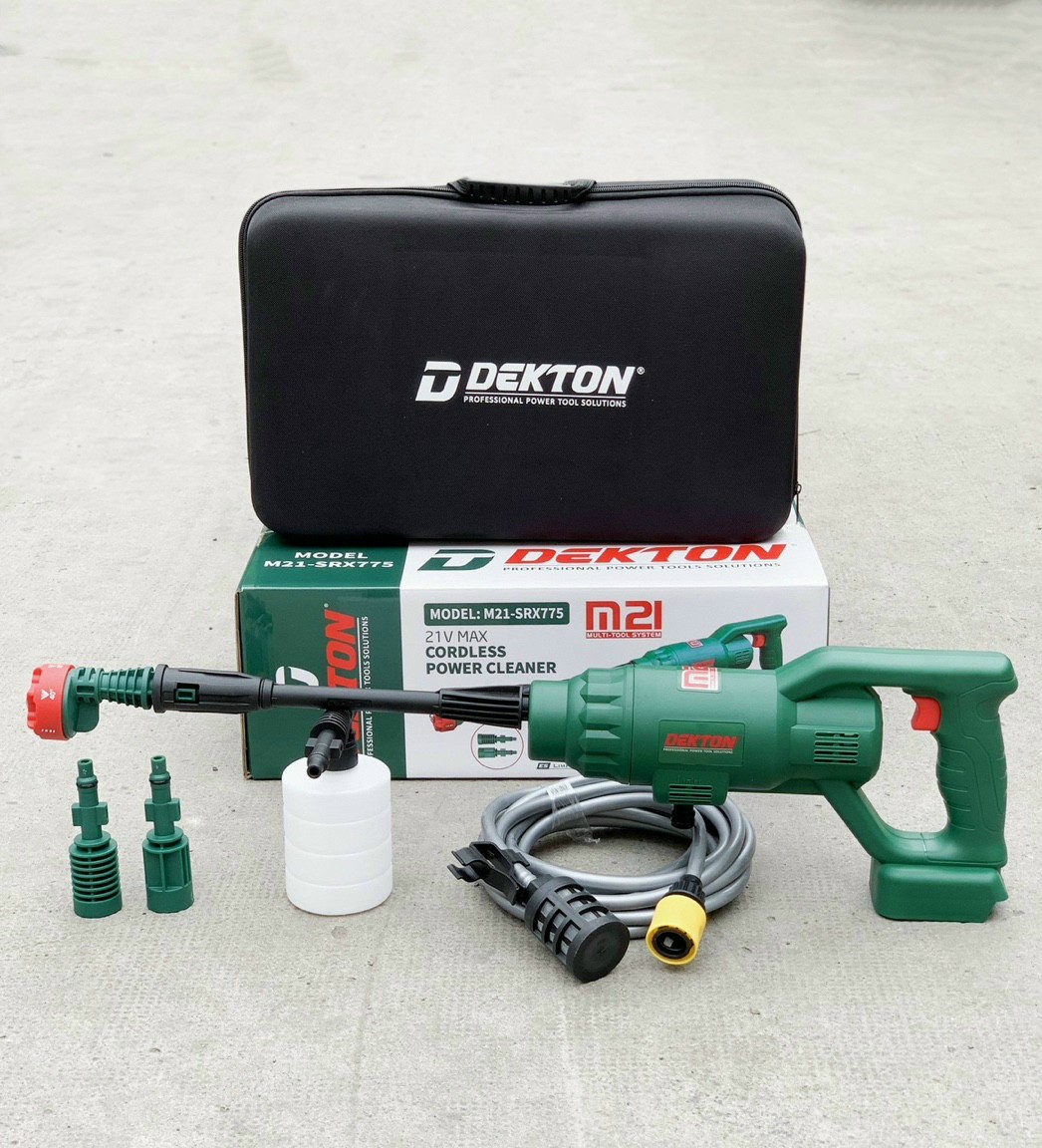 MÁY RỬA XE PIN 21V DEKTON M21-SRX775 180W MẪU MỚI CẢI TIẾN MẠNH MẼ , CHÂN PIN PHỔ THÔNG- TẶNG KÈM BÉC 6 TIA VÀ TÚI CHỐNG VA ĐẬP