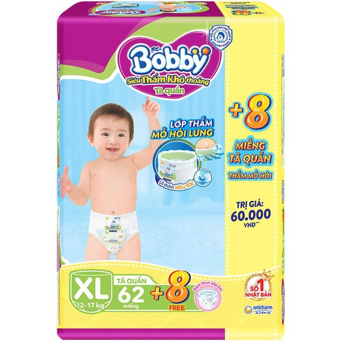 [Tặng 8 miếng] Tã/Bỉm quần Bobby đệm lưng thấm mồ hôi M76/L68/XL62/XXL56