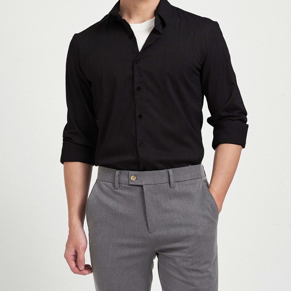 Áo sơ mi nam form Slimfit dài tay vải lụa Hàn