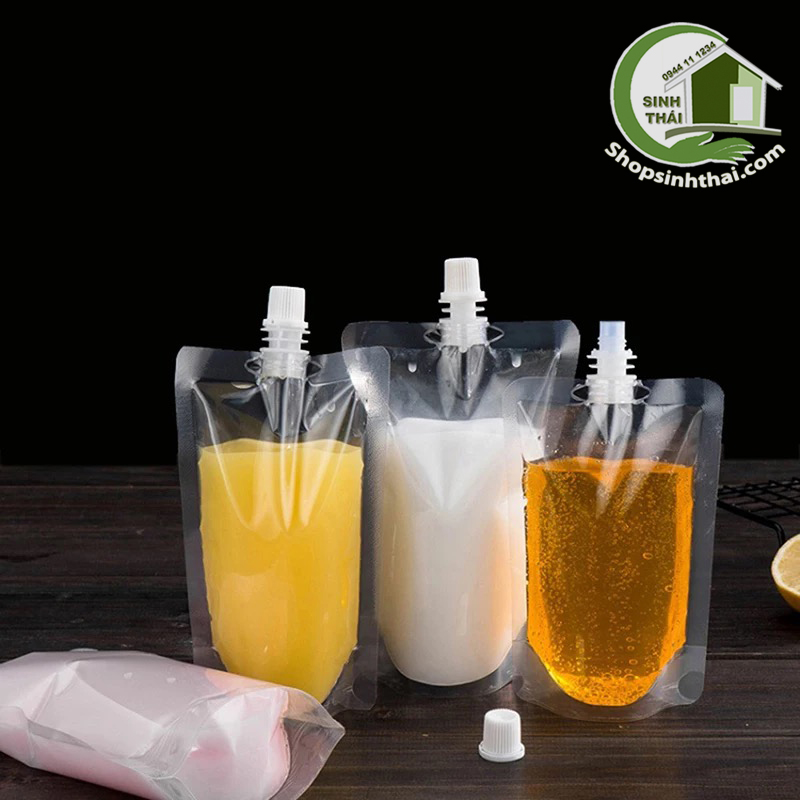 [HCM]Túi có vòi túi nhựa trong suốt có nắp đậy - 500ml  - túi lớn 13cm x 21cm