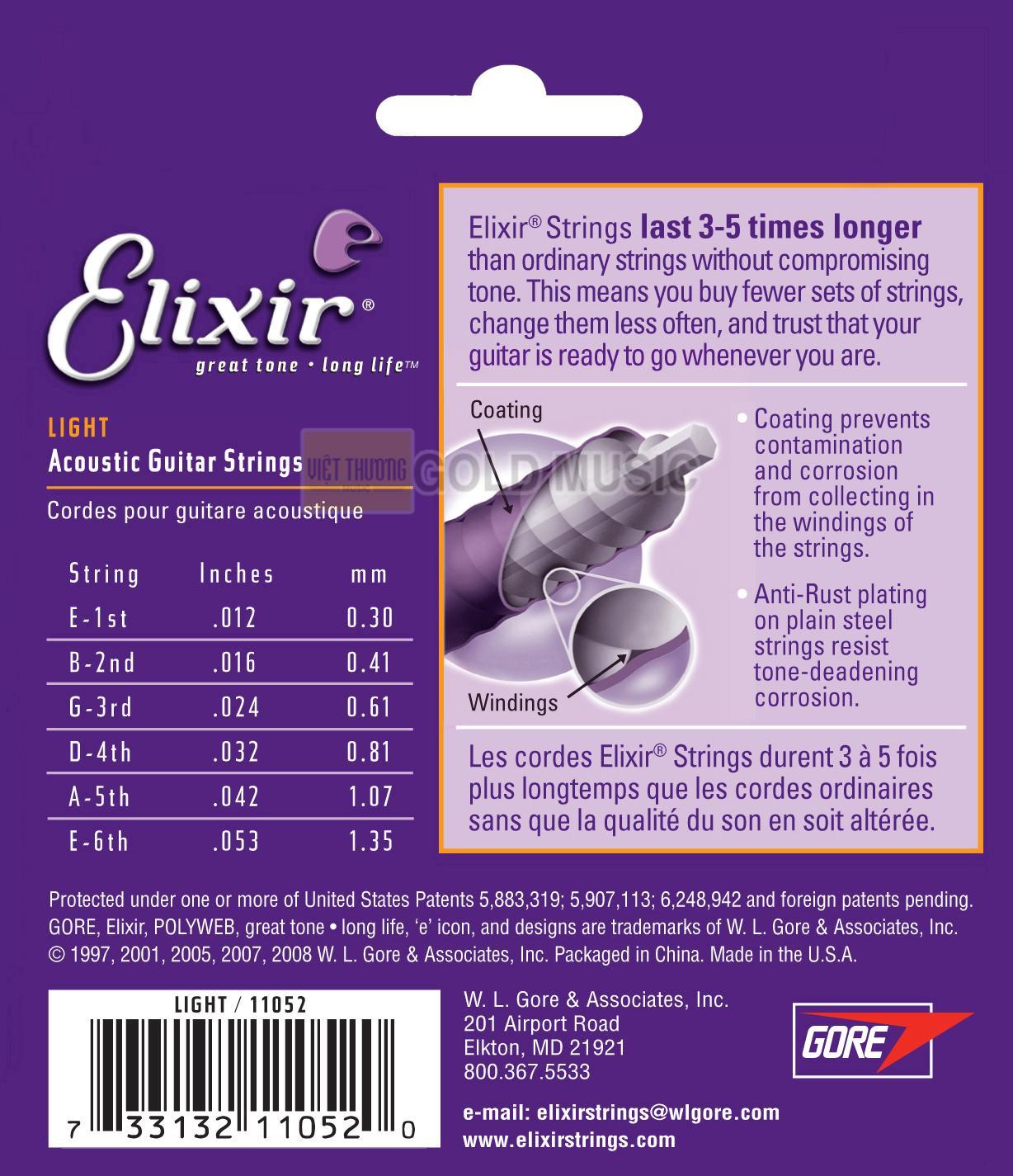 Dây Đàn Guitar Acoustic Elixir 11052 Size 12