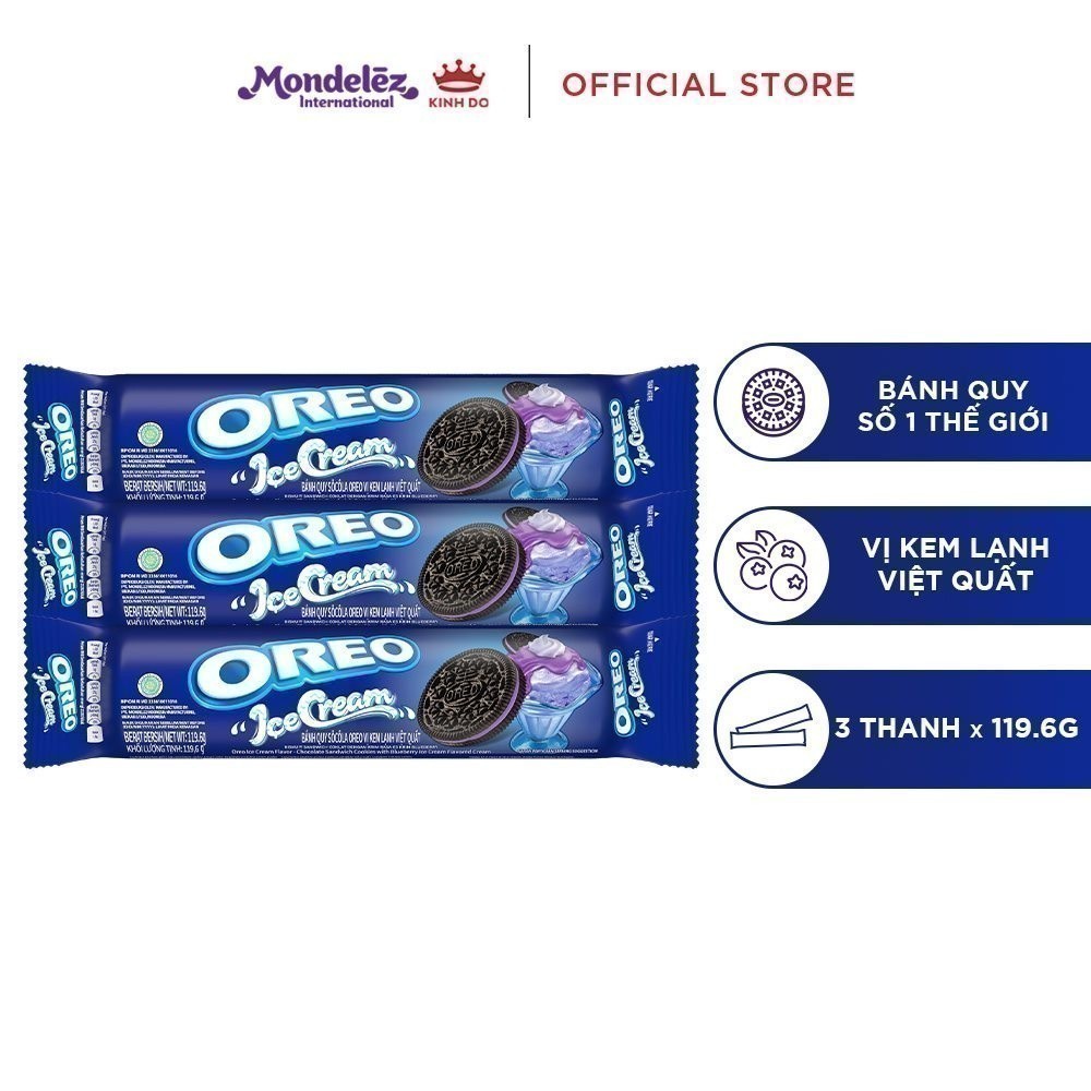 Combo 3 Bánh Quy Oreo Với Kem Vị Dâu/Vani/ Việt Quất 110.4g