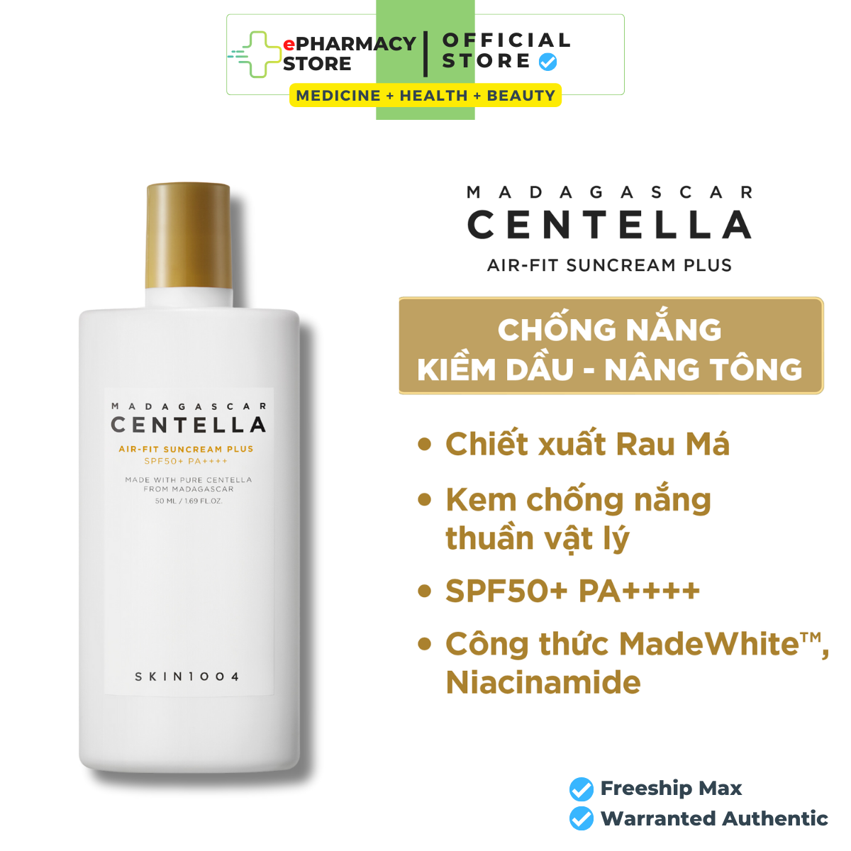 Skin1004 Kem Chống Nắng Skin 1004 Madagascar Centella Air-Fit SunCream Plus SPF50+ PA++++ 50ml