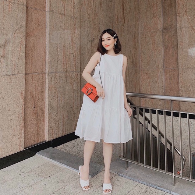 ĐẦM BABY DOLL TRẮNG, NƠ SAU  (có ảnh thật) MS45