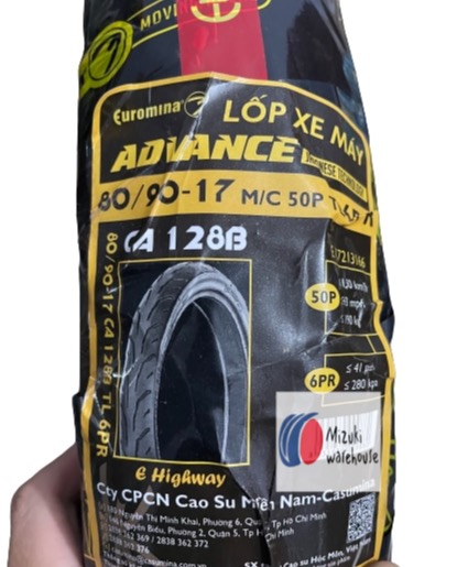 Vỏ ( Lốp ) trước 80/90-17 Euromina( Đạt tiêu chuẩn Châu Âu E4, không săm) lốp trước độ lớn Exciter, Raider, Winner 150, Lốp sau xe Jupiter, Sirius, RS