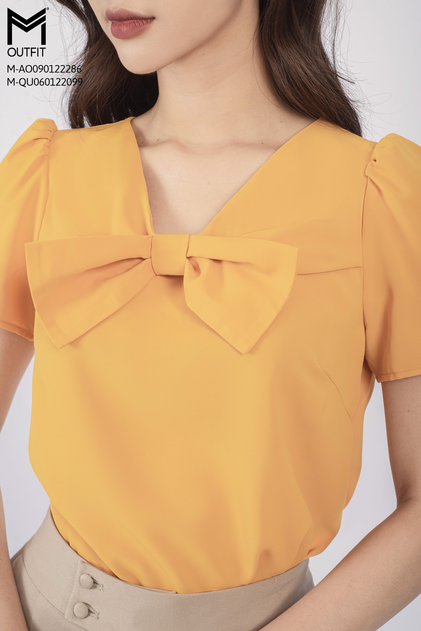 Áo sơ mi cộc tay, cổ buộc nơ - Mmoutfit