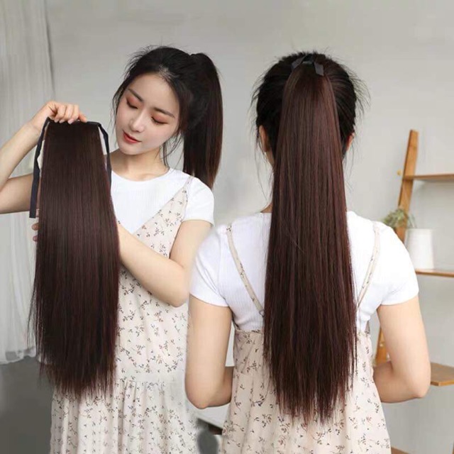 Tóc giả nữ cột Tóc giả cột thẳng bấm nhuyễn