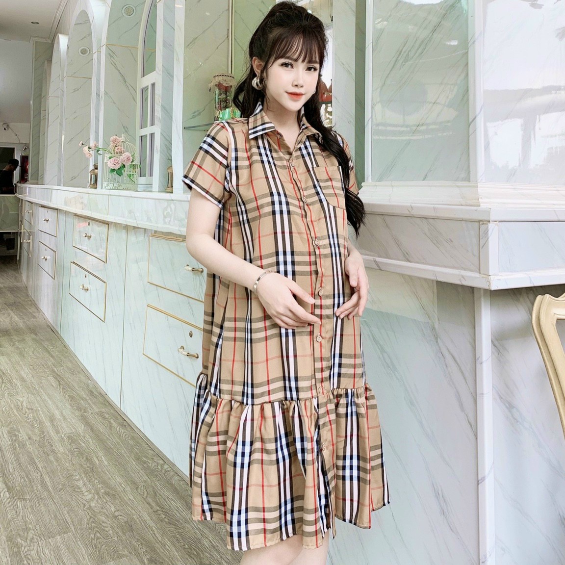 BIGSIZE Nữ (45-70kg) Đầm babydoll suông Dáng Rộng Cổ Tròn đuôi cá tay cộc- Váy Suông - Phong cách Hàn Quốc cute xinh đẹp - quảng châu cao cấp