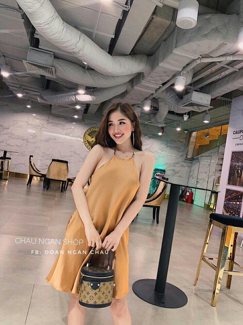 Đầm phi lụa cổ yếm suông xinh