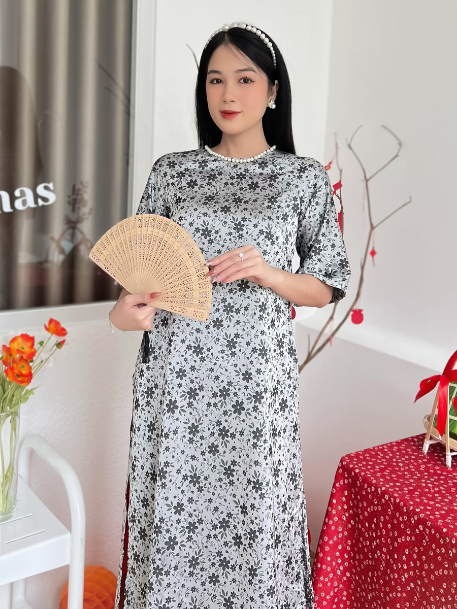 Áo dài gấm cách tân cô hai duyên dáng AD036