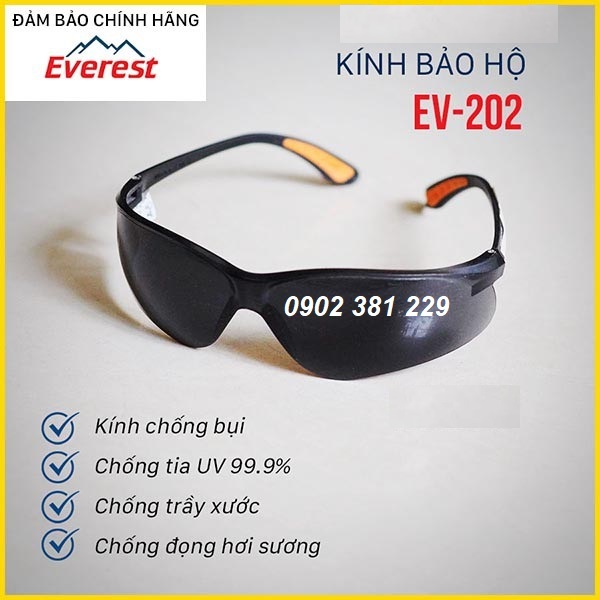 Kính bảo hộ lao động màu đen Everest EV202