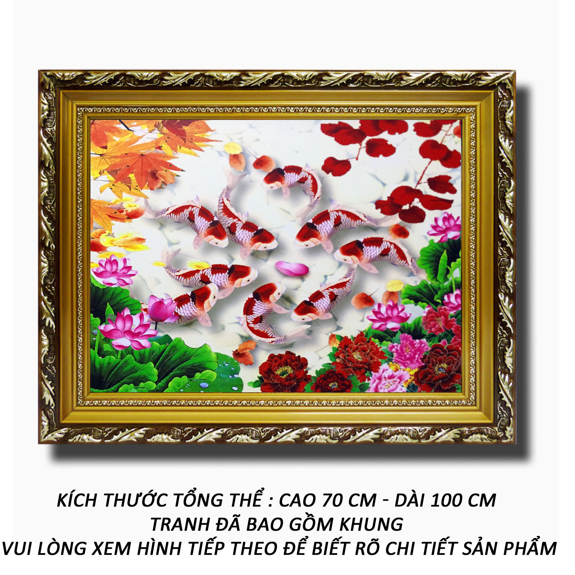 Tranh treo tường - Cửu Ngư Quần Hội - Tranh Minh Hiền (KHUNG GỖ - 70 x 100cm)