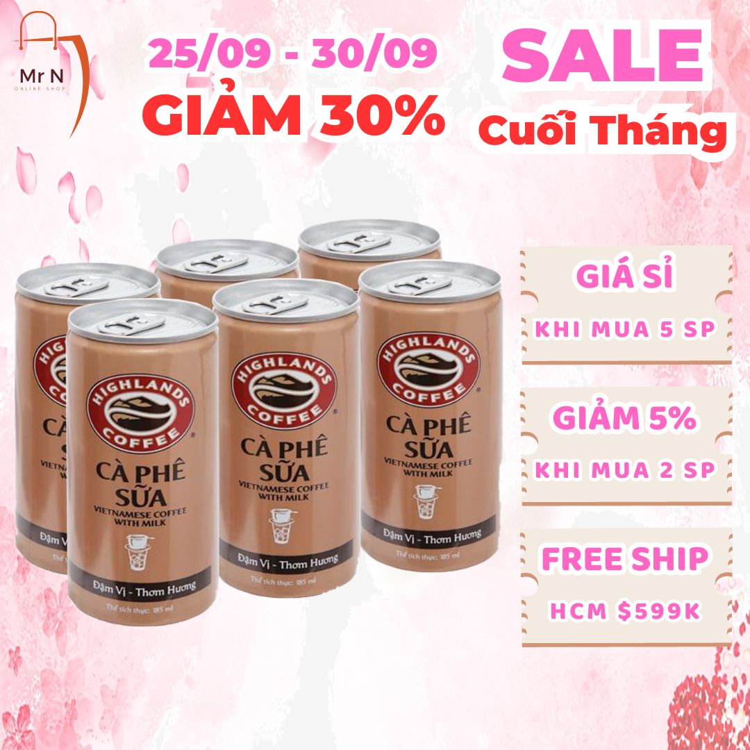 Lốc 6 lon Cà phê sữa Highlands Coffee 185ml / lon (6 lon x 185ml)