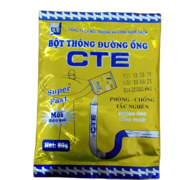 [Hoàn Tiền 10%] Bột thông đường ống CTE - Thông tắc đường ống- thông tắc chậu rửa bát - thông tắc bồn rửa mặt công ty môi trường và công nghệ sạch