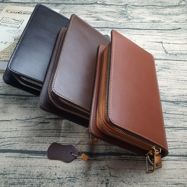 [Da thật] Clutch 2 ngăn kéo da Nappa CL124 (Black-Brown)