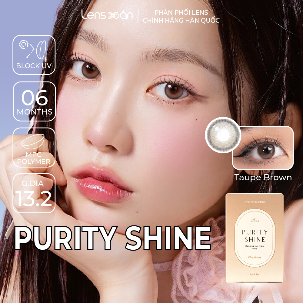 Kính áp tròng 6 tháng lens xoắn lens xám nâu tự nhiên trong veo có viền olola purity shine taupe brown
