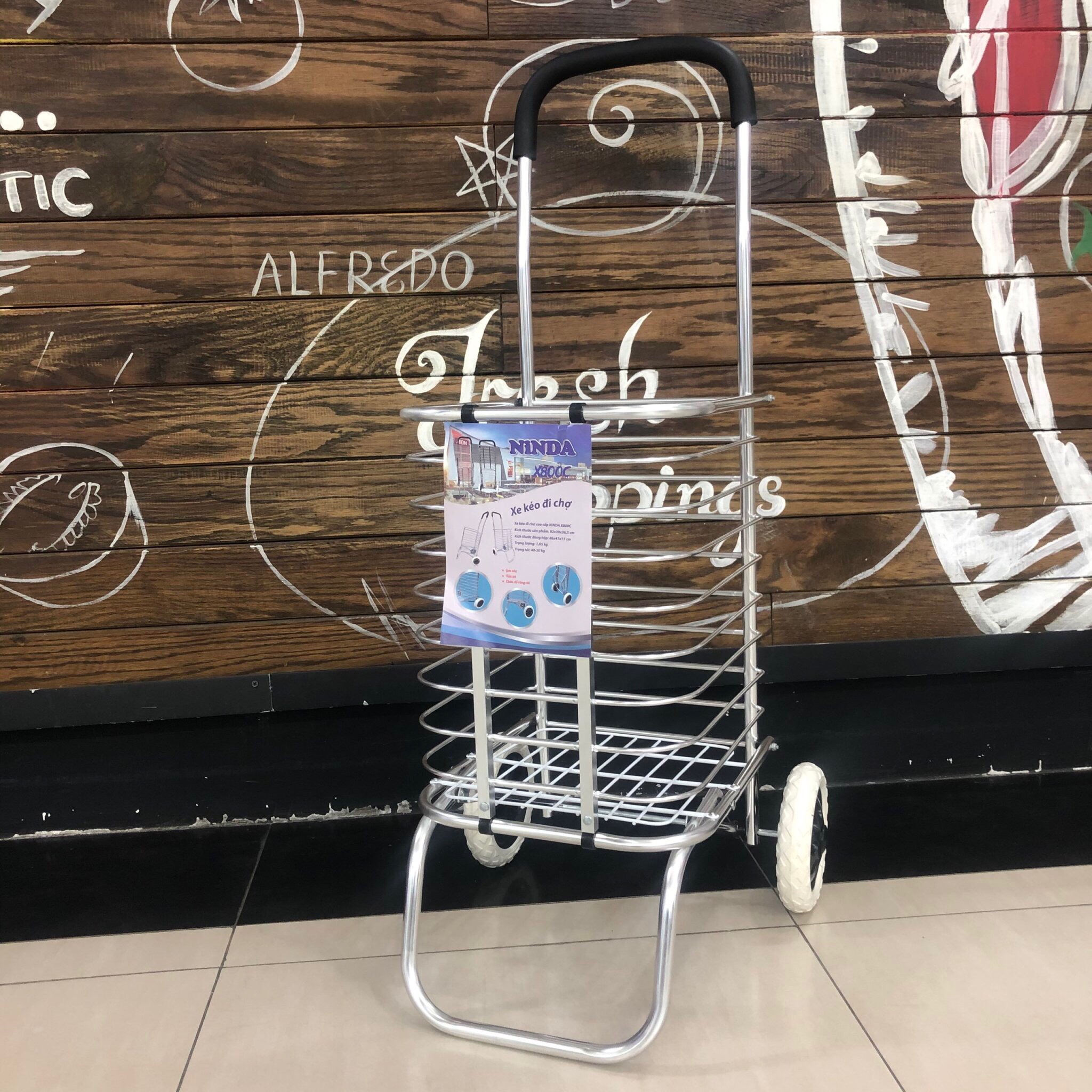 Xe kéo đi chợ đa năng inox 2 bánh